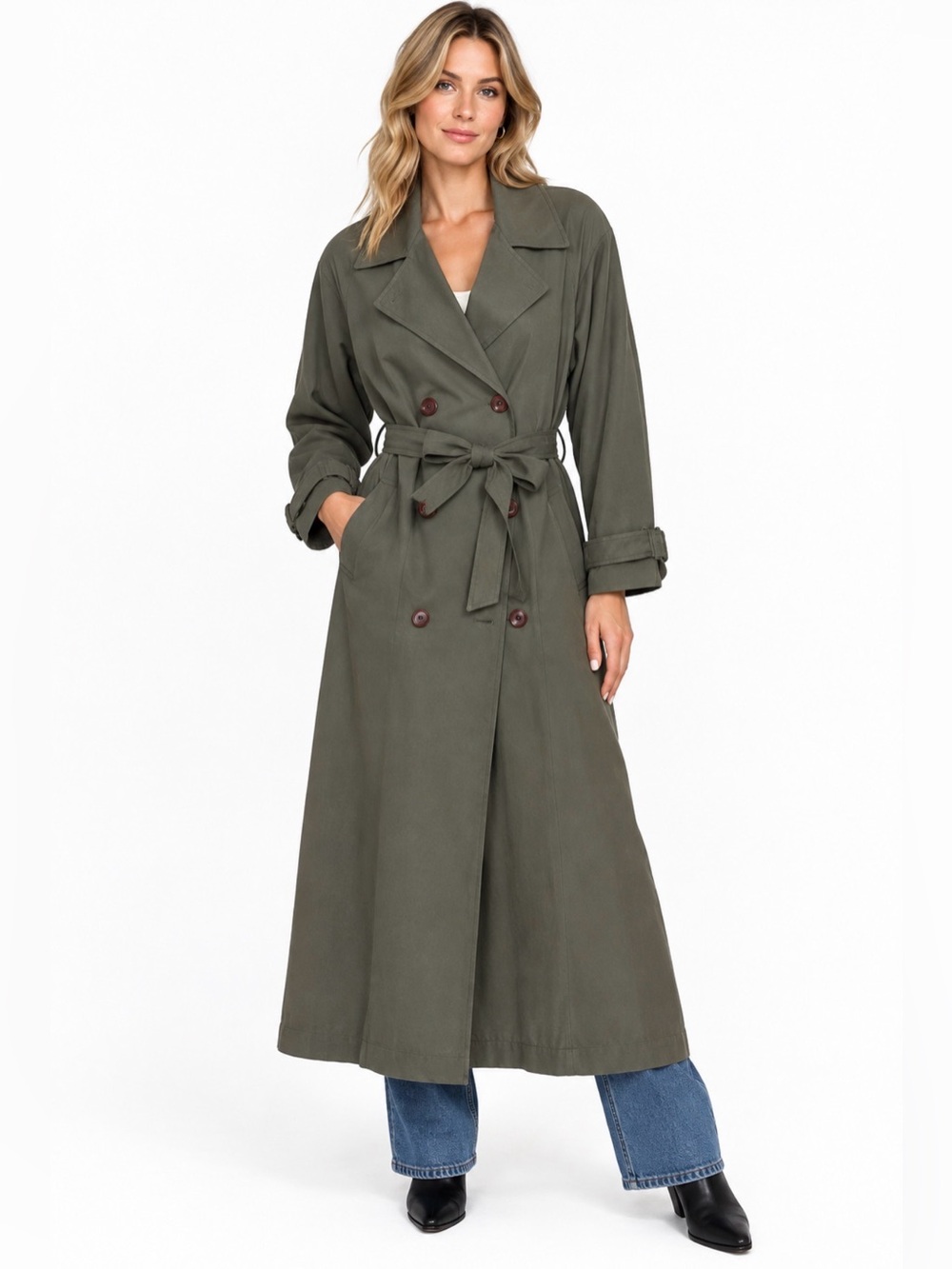 MARLO by NUAGE Double Breasted Trench Coat with Waist Tie